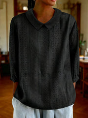 Solid Color Lapel Neck 3/4 Sleeve Top