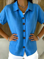 Basic Button-up Linen-cotton Short-sleeved Casual Shirt