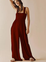 Smocked Pocketed Jumpsuit In Tangerine