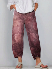 Women's Vintage Floral Pattern Art Print Casual Denim Pants
