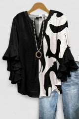 Women's Black Casual V-Neck 3/4 Sleeve Blouse