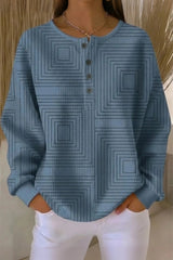 Casual Henley Collar Geometric Sweatshirt