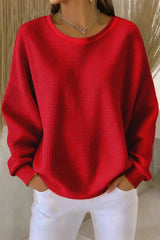 Women's Casual Plain Crew Neck Waffle Sweatshirt