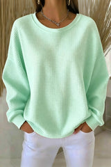 Women's Casual Plain Crew Neck Waffle Sweatshirt