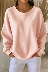 Women's Casual Plain Crew Neck Waffle Sweatshirt