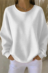 Women's Casual Plain Crew Neck Waffle Sweatshirt