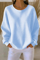 Women's Casual Plain Crew Neck Waffle Sweatshirt