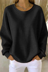 Women's Casual Plain Crew Neck Waffle Sweatshirt
