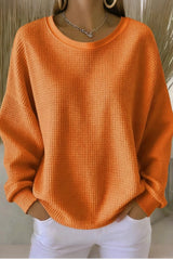 Women's Casual Plain Crew Neck Waffle Sweatshirt
