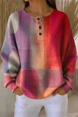 Women's Casual Crew Neck Abstract Printing Casual Waffle Cotton Sweatshirt