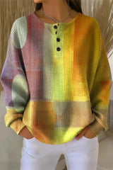 Women's Casual Crew Neck Abstract Printing Casual Waffle Cotton Sweatshirt