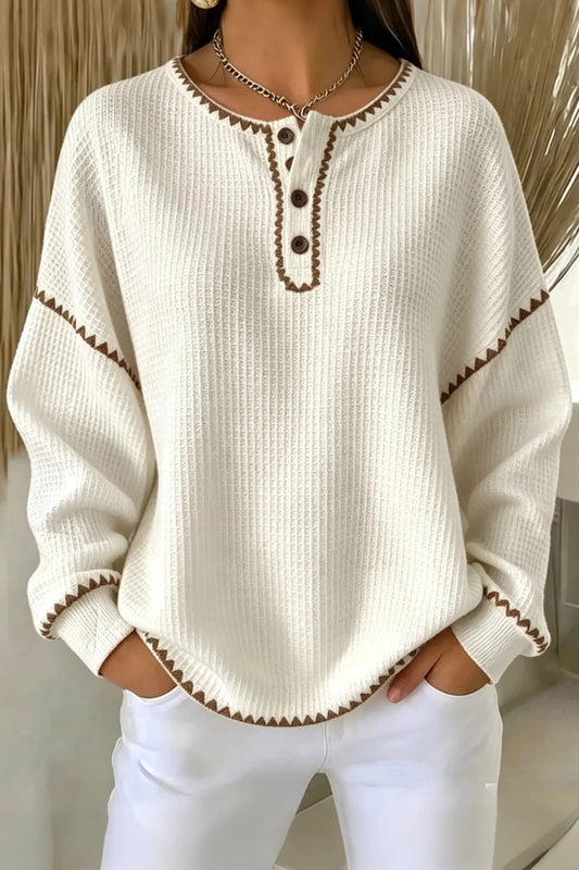 Women Casual Color Block Henley Collar Long Sleeve Sweatshirt