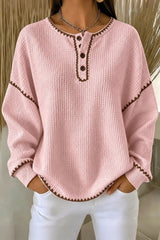 Women Casual Color Block Henley Collar Long Sleeve Sweatshirt