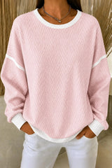 Women Casual Geometric Crew Neck Long Sleeve Blue Sweatshirt