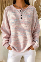 Women Casual Striped Henley Collar Long Sleeve Sweatshirt