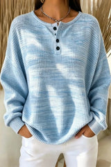 Women Casual Striped Henley Collar Long Sleeve Sweatshirt