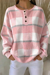 Women Casual Abstract Henley Collar Long Sleeve Sweatshirt