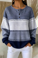 Women Casual Color Block Henley Collar Long Sleeve Sweatshirt