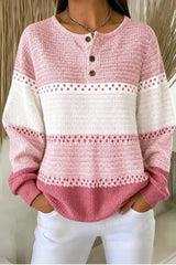 Women Casual Color Block Henley Collar Long Sleeve Sweatshirt