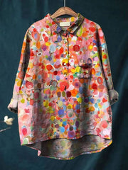 Women's Retro Polka Dots Art Print Casual Cotton And Linen Shirt