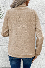 Apricot Asymmetric Buttons Textured High Neck Sweatshirt
