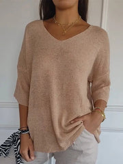 Solid Color Knitted V-Neck Top