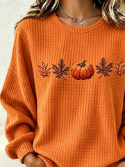 Casual Crew Neck Maple Leaf Sweatshirt Printing