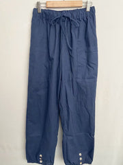 High-waisted Buttoned Cotton and Linen Pants Cropped Pants