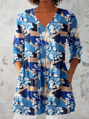 Women's Elegant Floral Pattern V neck Top