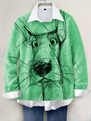 Cute Dog Hand-painted Art Print Knit Pullover Sweater