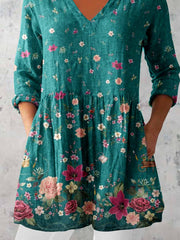 Women's Elegant Floral V Neck Top