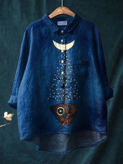Women's Fish Art Print Casual Cotton And Linen Shirt
