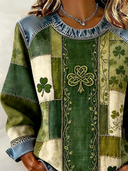 Women Shamrock Crew Neck Long Sleeve Vintage Daily Fall Sweatshirt