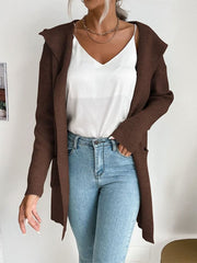 Autumn and Winter Women's Hooded Pit Knitted Sweater Cardigan Jacket