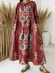 Women Vintage Floral Pattern Art Print Casual Denim Dress