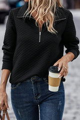 Quilted Black Half Zipper Sweatshirt