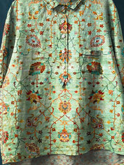 Vintage Lovely Floral Art Print Casual Cotton And Linen Shirt
