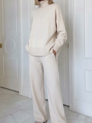 Casual Travel Stand Collar Side Zipper Top Straight Pants Two-Piece Set