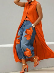 Loose-fit, Casual, Sleeveless Linen And Cotton Shirt Dress