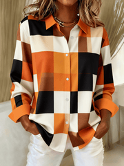 Women's Retro Plaid Print Casual Lapel Shirt