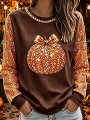 Casual Halloween (pumpkin) Crew Neck Long Sleeve Sweatshirt