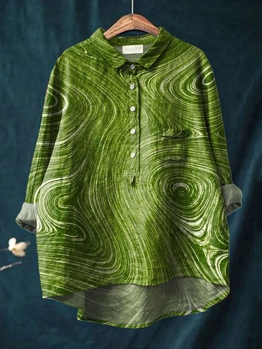 Vintage Striped Pattern Art Print Casual Cotton And Linen Shirt