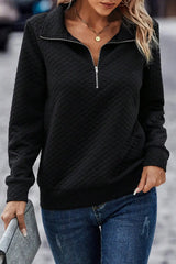 Quilted Black Half Zipper Sweatshirt