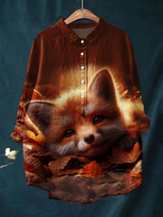 Women's Fox Art Print Casual Cotton and Linen Top