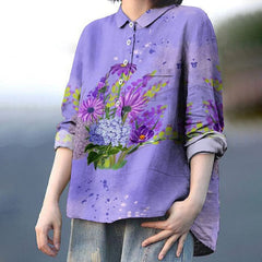 Women's Floral Print Casual Linen Shirt