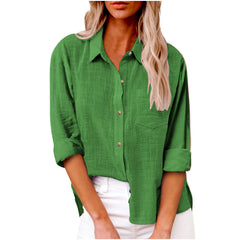 Plain Shirt Collar Long Sleeve Regular Casual Loose Shirt