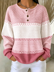 Casual Color Block Henley Collar Long Sleeve Sweatshirt