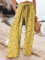 Women's Vintage Flowers Art Printed Cotton And Linen Casual Pants