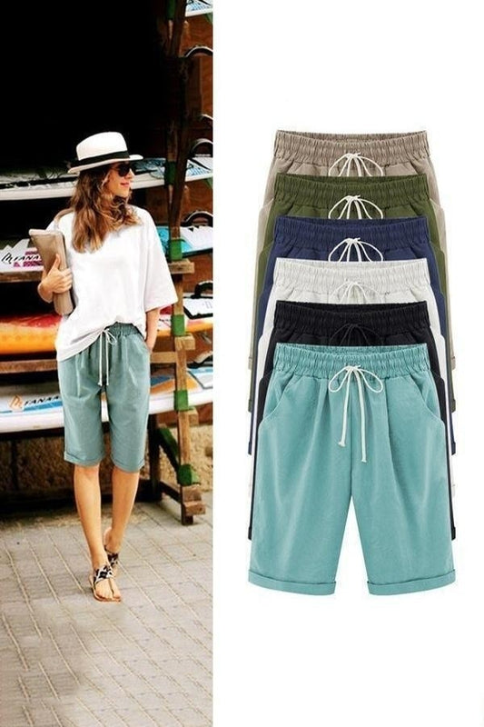 Plain with Pockets Sashes Holiday Loose Shorts (9 Colors)