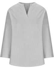 Women's Cotton Long Sleeve Round Neck Solid Color Loose Beach Shirt